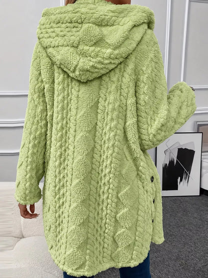 Full Size Cozy Cable-Knit Faux Fur Hooded Outerwear Plus Size - Bitsy Gypsy Boutique