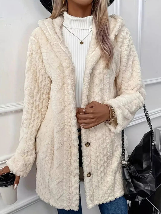 Full Size Cozy Cable-Knit Faux Fur Hooded Outerwear Plus Size - Bitsy Gypsy Boutique