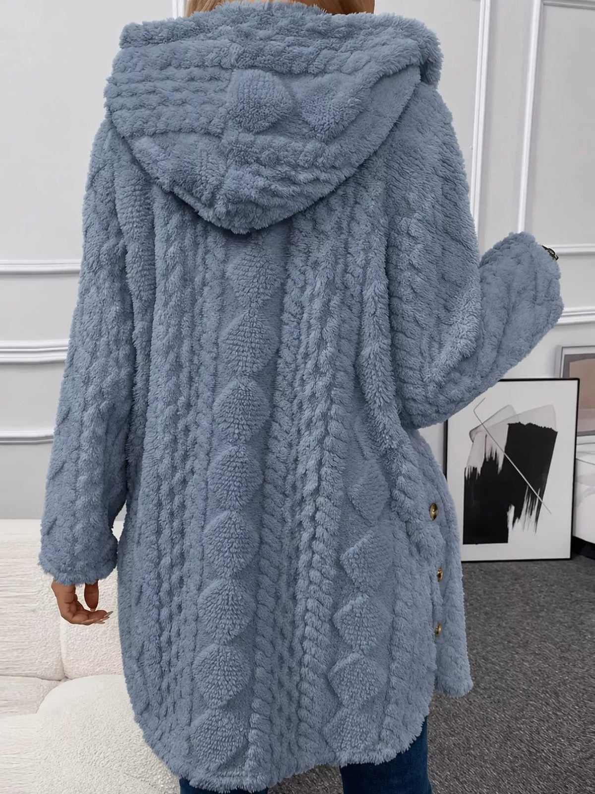 Full Size Cozy Cable-Knit Faux Fur Hooded Outerwear Plus Size - Bitsy Gypsy Boutique