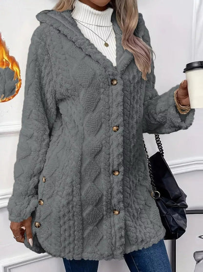 Full Size Cozy Cable-Knit Faux Fur Hooded Outerwear Plus Size - Bitsy Gypsy Boutique