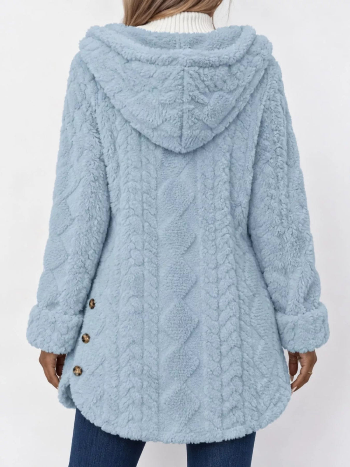 Full Size Cozy Cable-Knit Faux Fur Hooded Outerwear Plus Size - Bitsy Gypsy Boutique