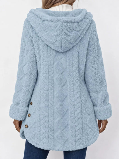 Full Size Cozy Cable-Knit Faux Fur Hooded Outerwear Plus Size - Bitsy Gypsy Boutique