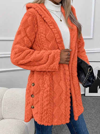 Full Size Cozy Cable-Knit Faux Fur Hooded Outerwear Plus Size - Bitsy Gypsy Boutique