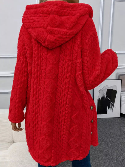 Full Size Cozy Cable-Knit Faux Fur Hooded Outerwear Plus Size - Bitsy Gypsy Boutique