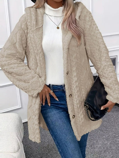 Full Size Cozy Cable-Knit Faux Fur Hooded Outerwear Plus Size - Bitsy Gypsy Boutique