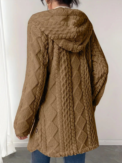 Full Size Cozy Cable-Knit Faux Fur Hooded Outerwear Plus Size - Bitsy Gypsy Boutique