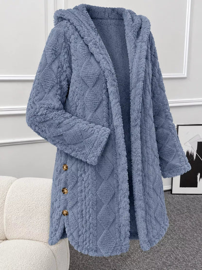 Full Size Cozy Cable-Knit Faux Fur Hooded Outerwear Plus Size - Bitsy Gypsy Boutique