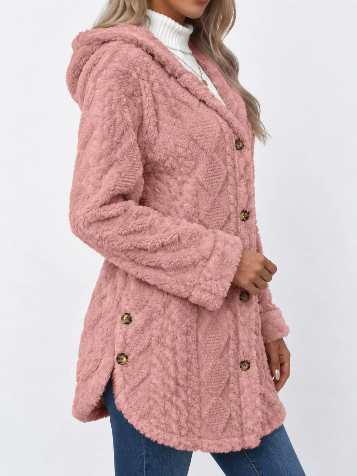 Full Size Cozy Cable-Knit Faux Fur Hooded Outerwear Plus Size - Bitsy Gypsy Boutique