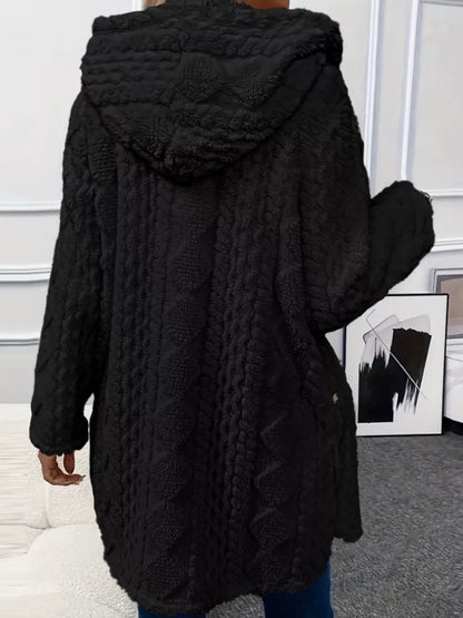 Full Size Cozy Cable-Knit Faux Fur Hooded Outerwear Plus Size - Bitsy Gypsy Boutique