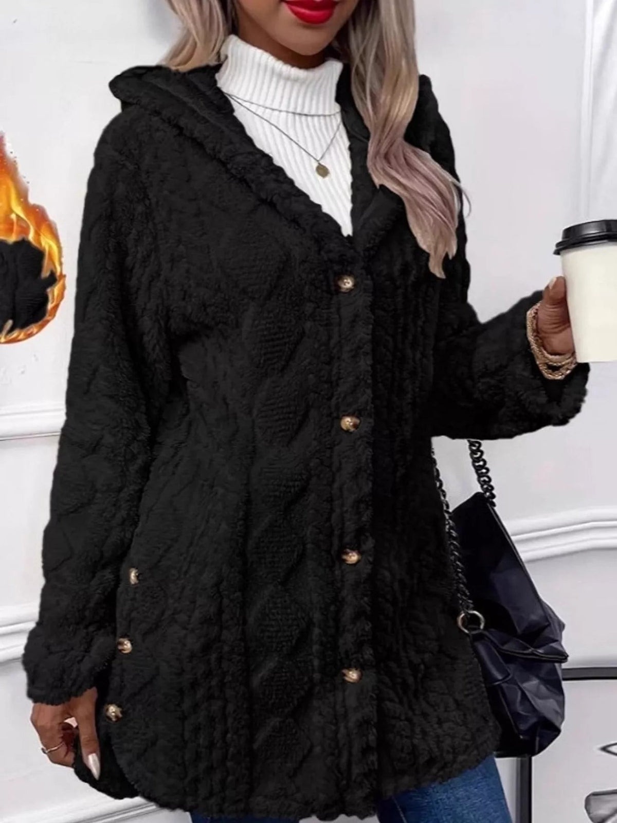 Full Size Cozy Cable-Knit Faux Fur Hooded Outerwear Plus Size - Bitsy Gypsy Boutique