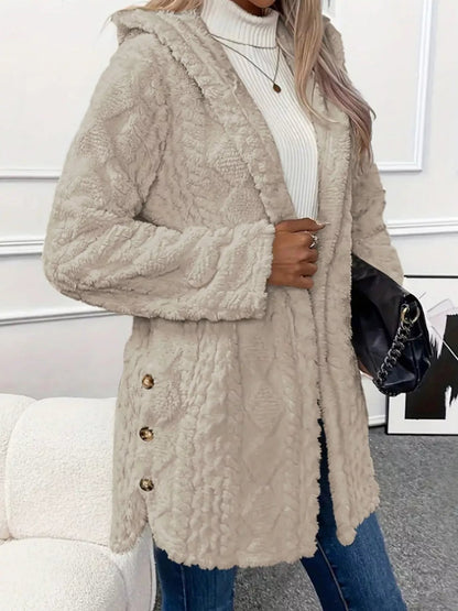 Full Size Cozy Cable-Knit Faux Fur Hooded Outerwear Plus Size - Bitsy Gypsy Boutique