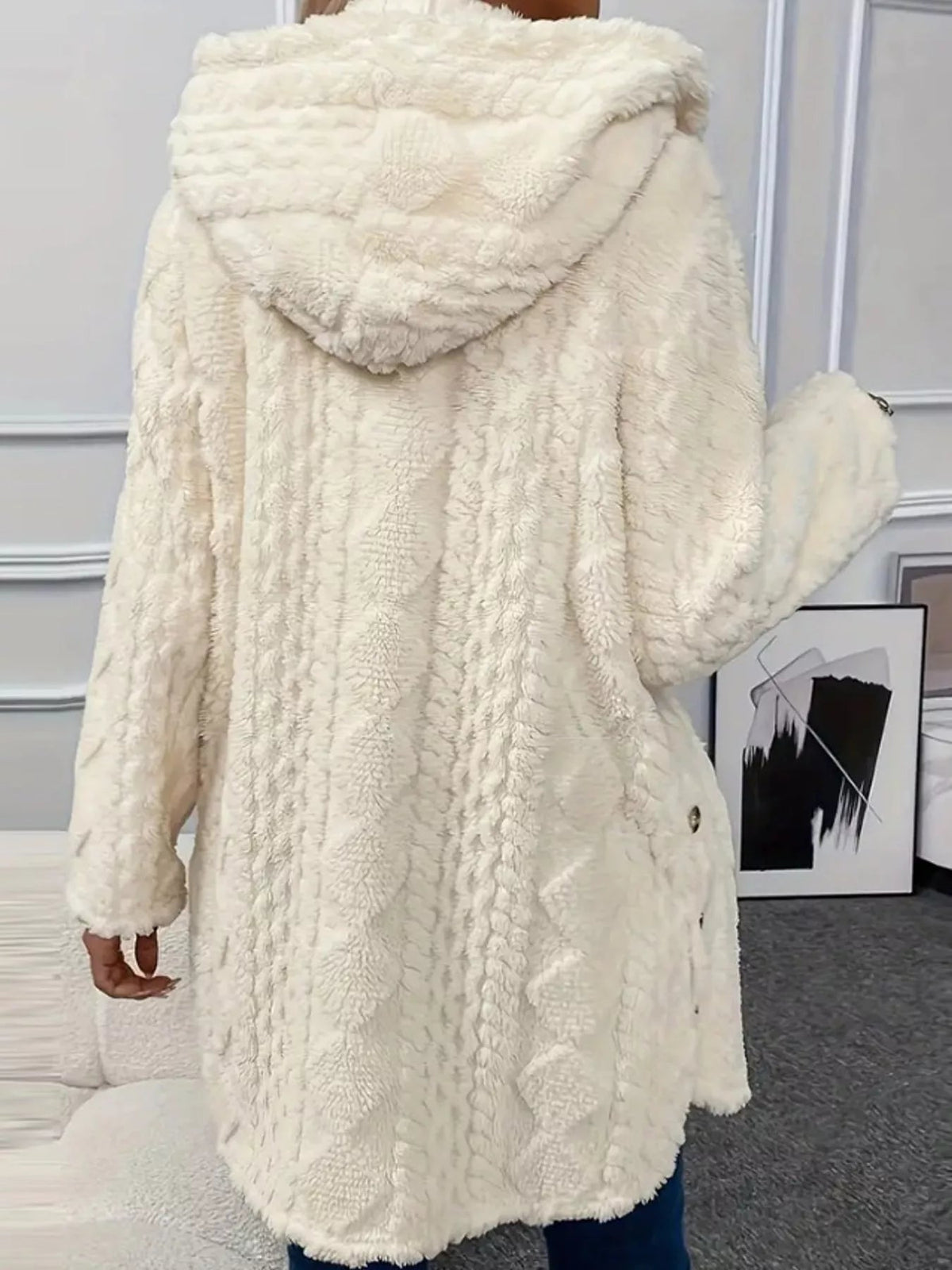Full Size Cozy Cable-Knit Faux Fur Hooded Outerwear Plus Size - Bitsy Gypsy Boutique