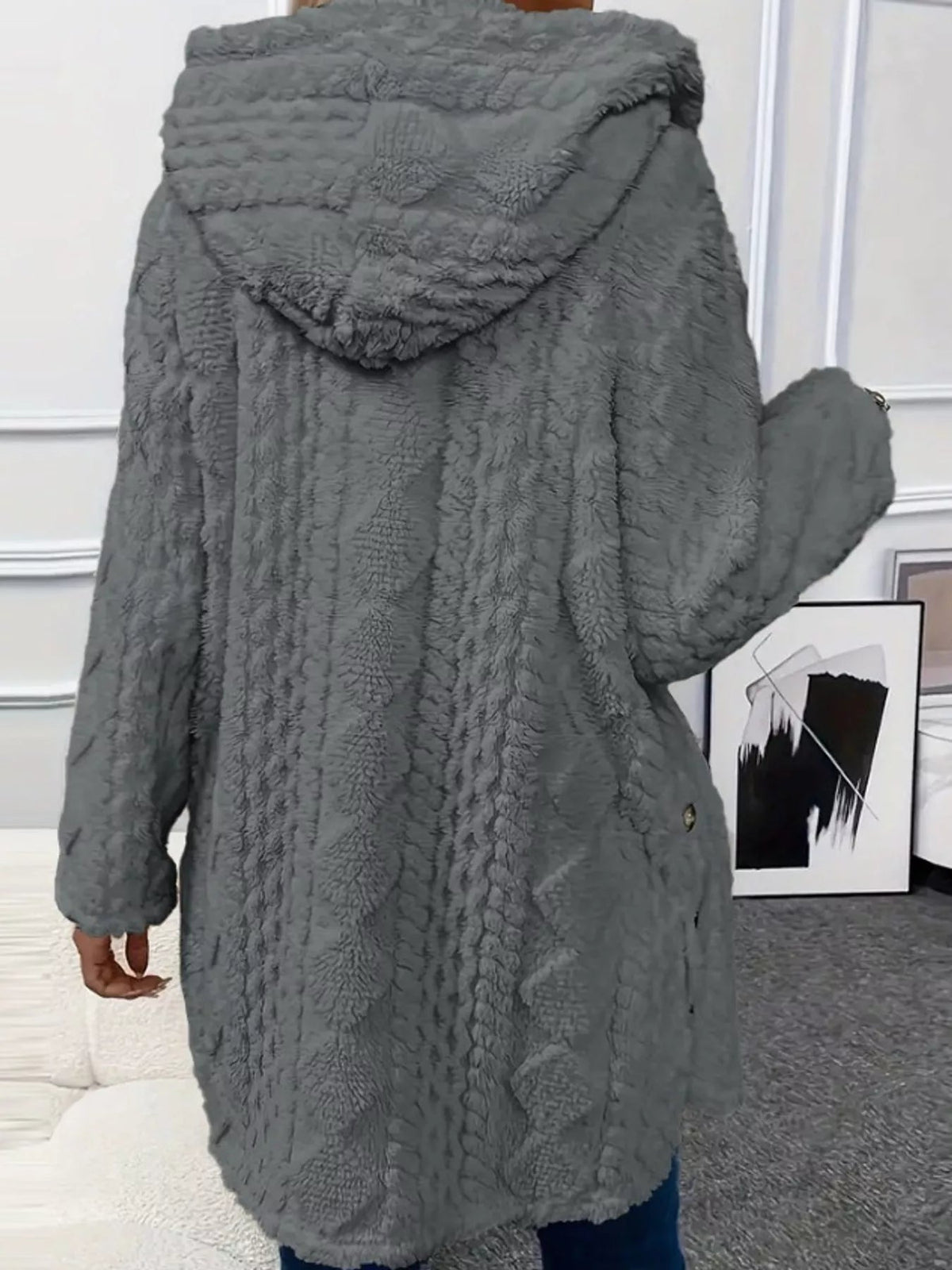 Full Size Cozy Cable-Knit Faux Fur Hooded Outerwear Plus Size - Bitsy Gypsy Boutique