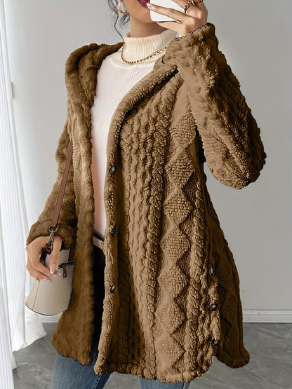 Full Size Cozy Cable-Knit Faux Fur Hooded Outerwear Plus Size - Bitsy Gypsy Boutique