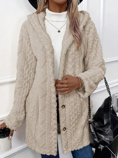 Full Size Cozy Cable-Knit Faux Fur Hooded Outerwear Plus Size - Bitsy Gypsy Boutique