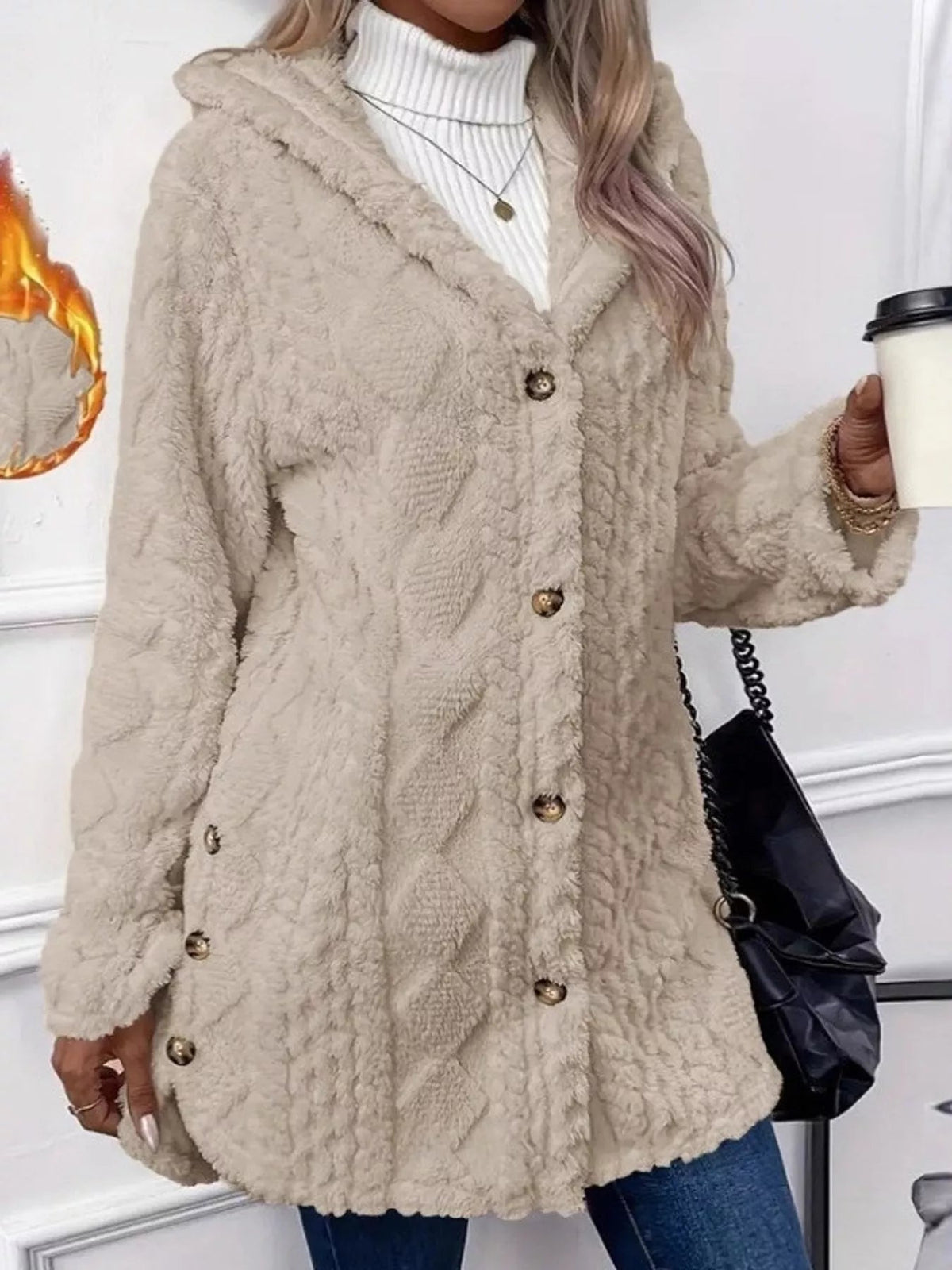 Full Size Cozy Cable-Knit Faux Fur Hooded Outerwear Plus Size - Bitsy Gypsy Boutique