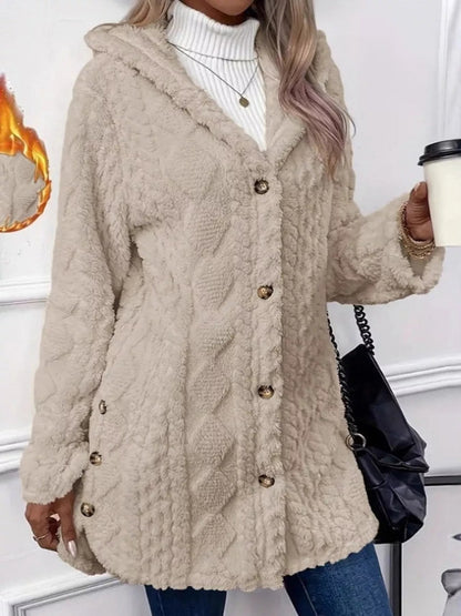Full Size Cozy Cable-Knit Faux Fur Hooded Outerwear Plus Size - Bitsy Gypsy Boutique