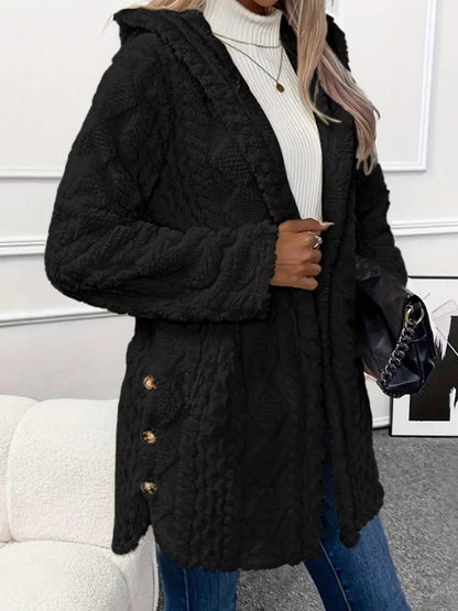 Full Size Cozy Cable-Knit Faux Fur Hooded Outerwear Plus Size - Bitsy Gypsy Boutique