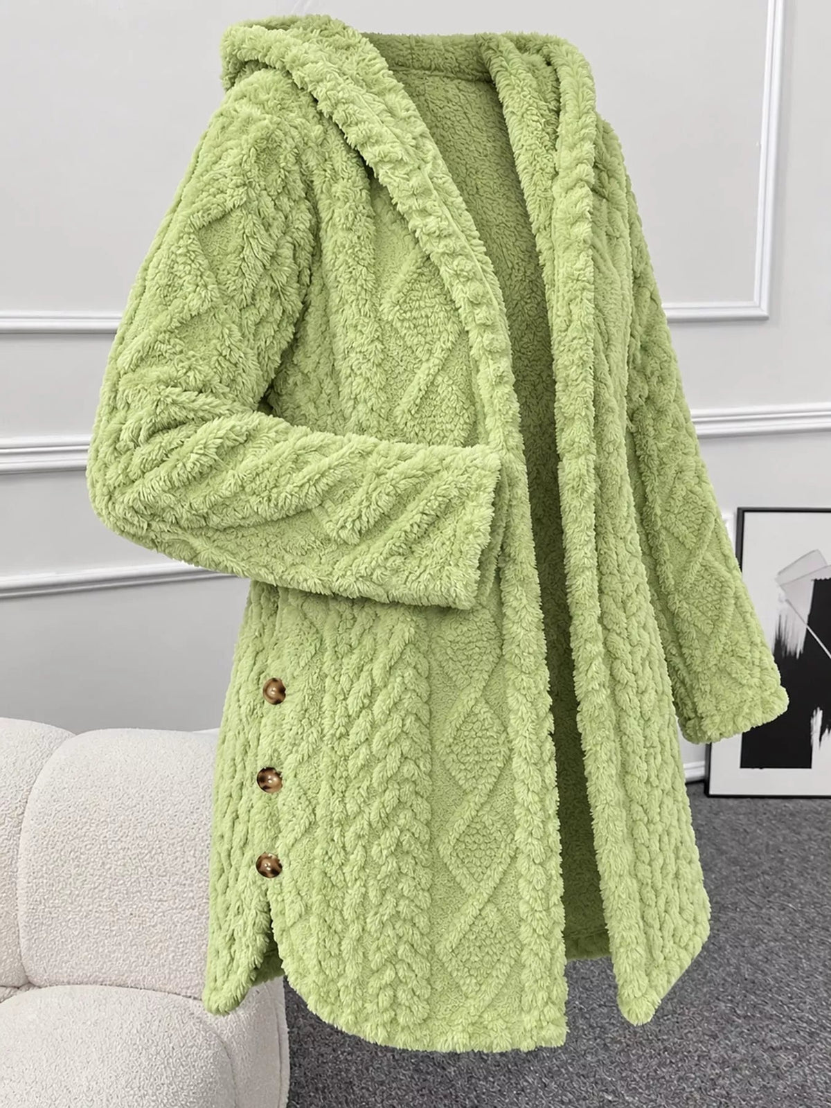 Full Size Cozy Cable-Knit Faux Fur Hooded Outerwear Plus Size - Bitsy Gypsy Boutique