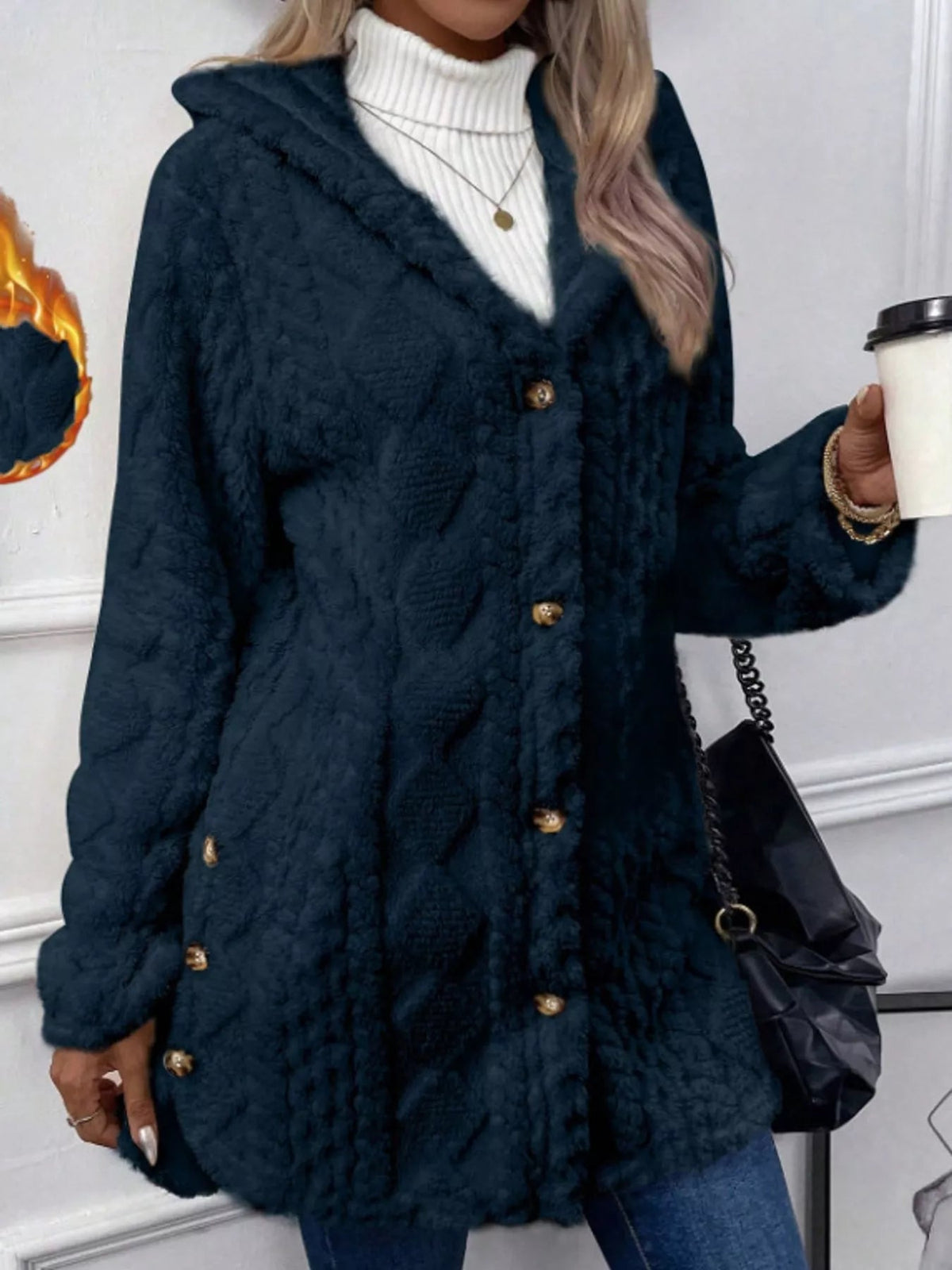 Full Size Cozy Cable-Knit Faux Fur Hooded Outerwear Plus Size - Bitsy Gypsy Boutique