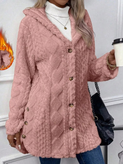 Full Size Cozy Cable-Knit Faux Fur Hooded Outerwear Plus Size - Bitsy Gypsy Boutique