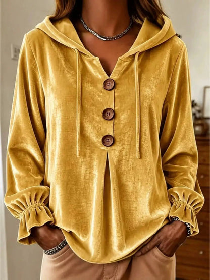 Full Size Decorative Buttons Velvet Hoodie Plus Size - Bitsy Gypsy Boutique