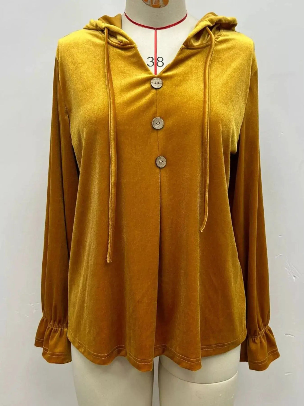 Full Size Decorative Buttons Velvet Hoodie Plus Size - Bitsy Gypsy Boutique
