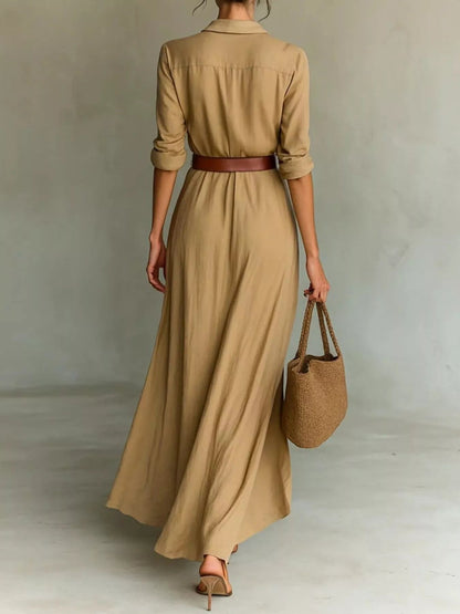 Full Size Elegant V-Neck Ruched Maxi Dress with Belt Plus Size - Bitsy Gypsy Boutique