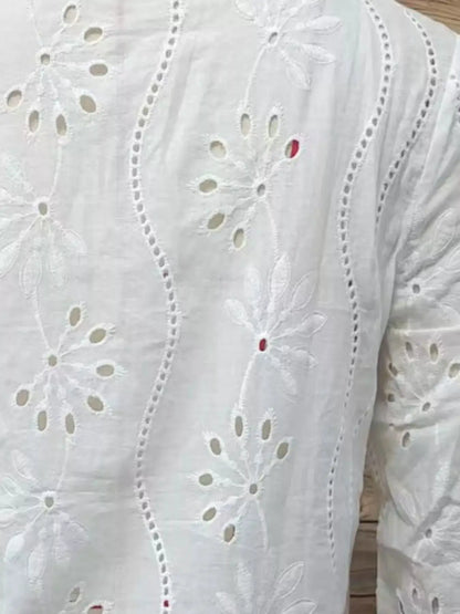 Full Size Embroidered Eyelet Long Sleeve Blouse Plus Size by Trendsi