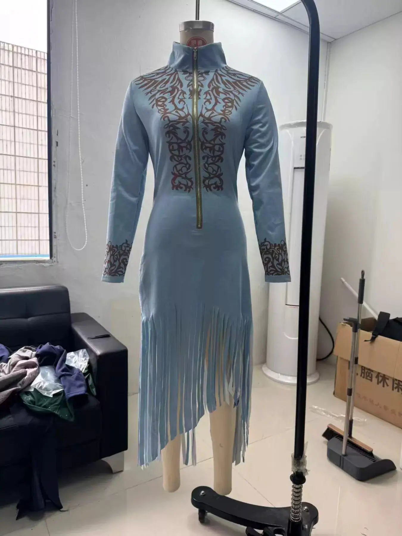 Full Size Embroidered Fringed Zip Front Maxi Dress Plus Size - Bitsy Gypsy Boutique
