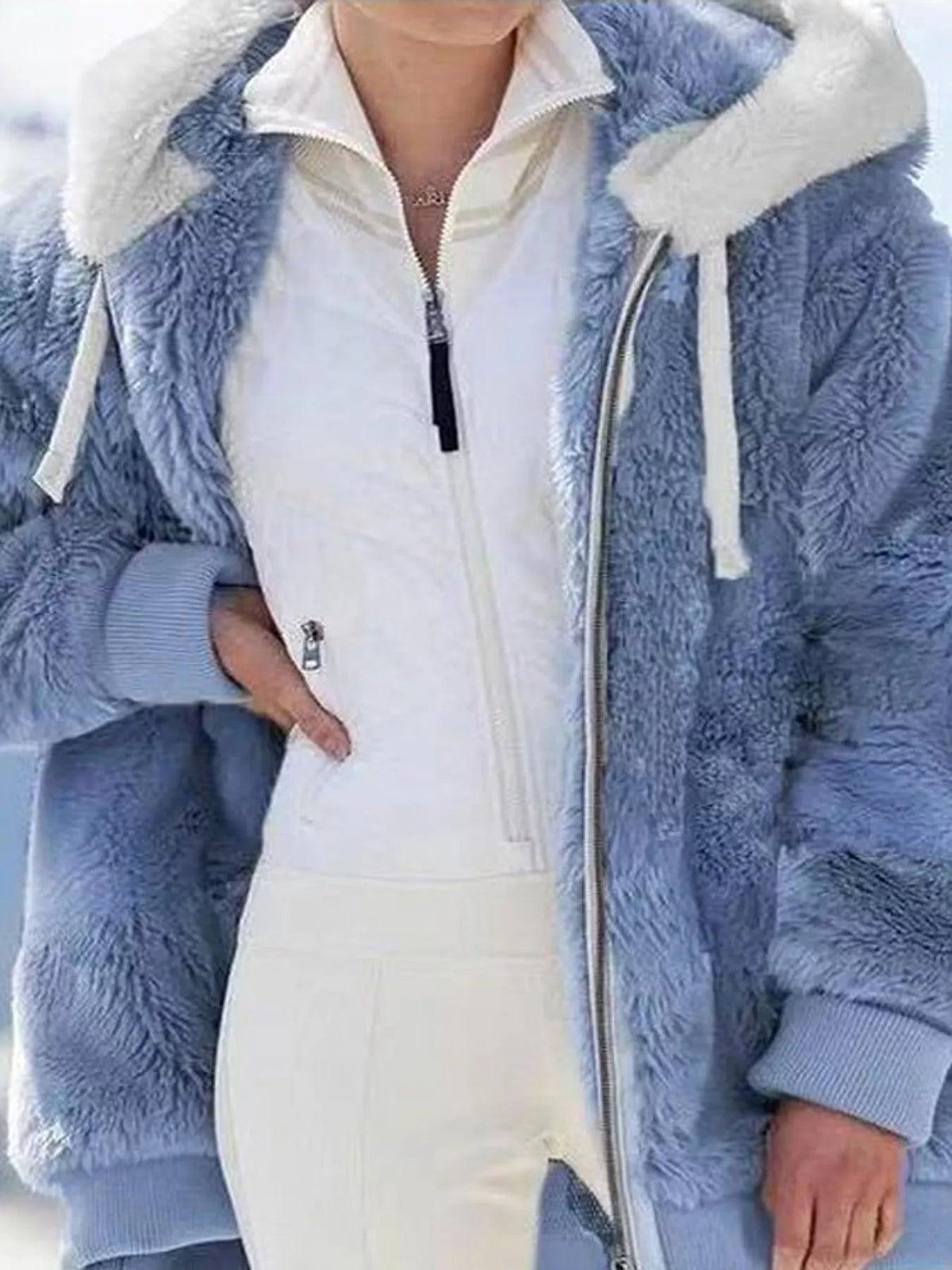 Full Size Faux Fur Zip Up Hooded Outerwear Plus Size - Bitsy Gypsy Boutique
