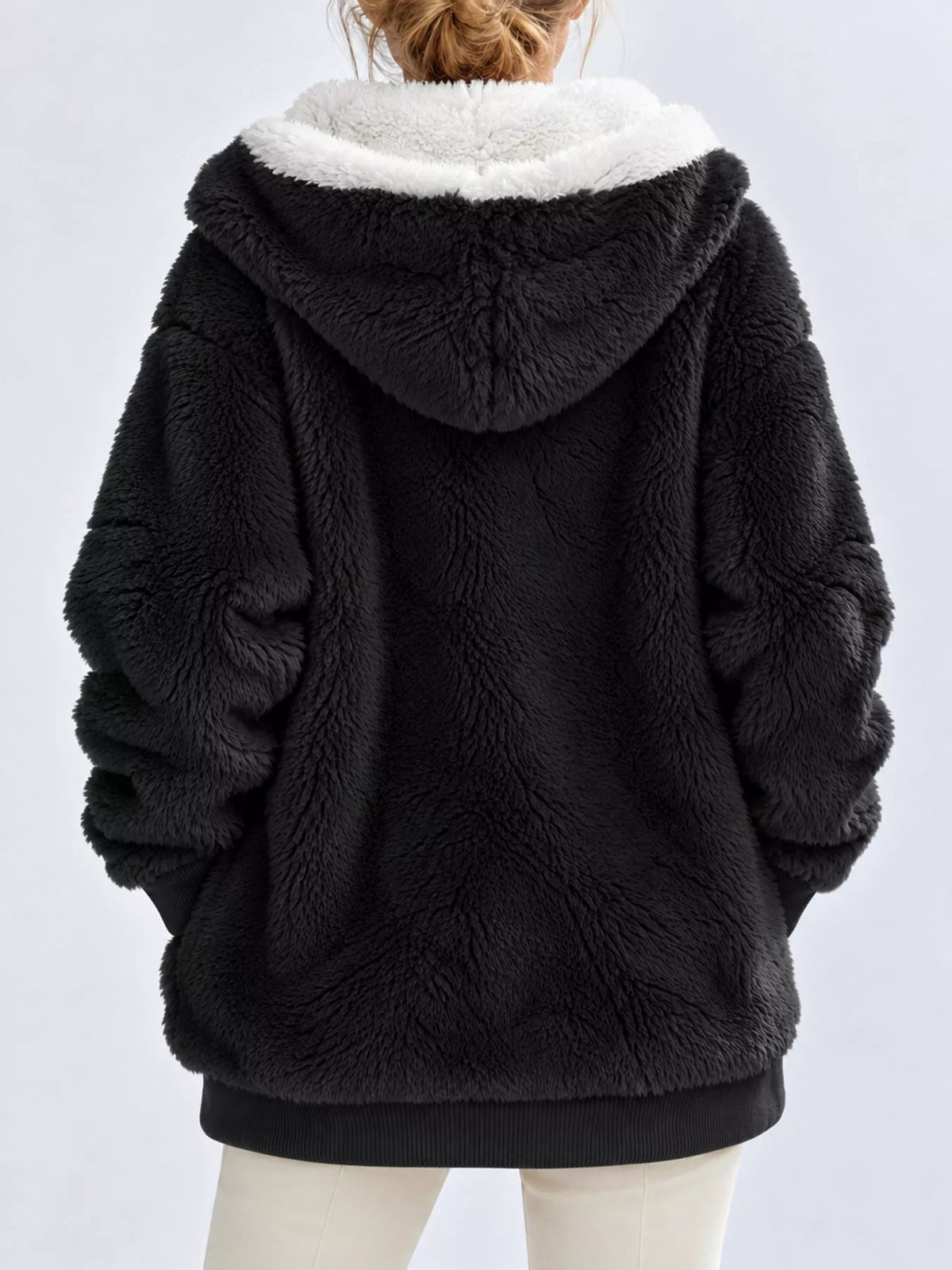Full Size Faux Fur Zip Up Hooded Outerwear Plus Size - Bitsy Gypsy Boutique