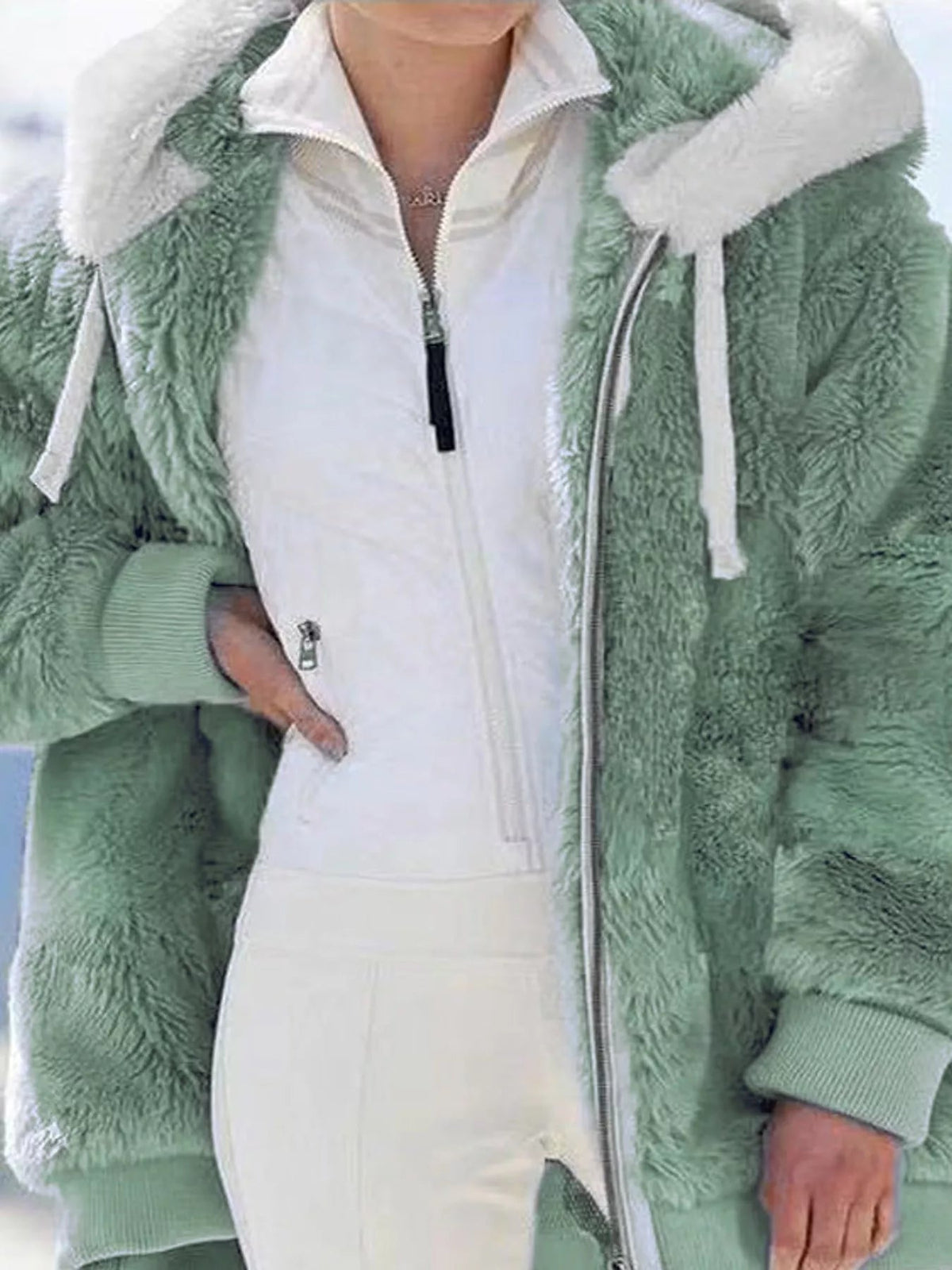 Full Size Faux Fur Zip Up Hooded Outerwear Plus Size - Bitsy Gypsy Boutique
