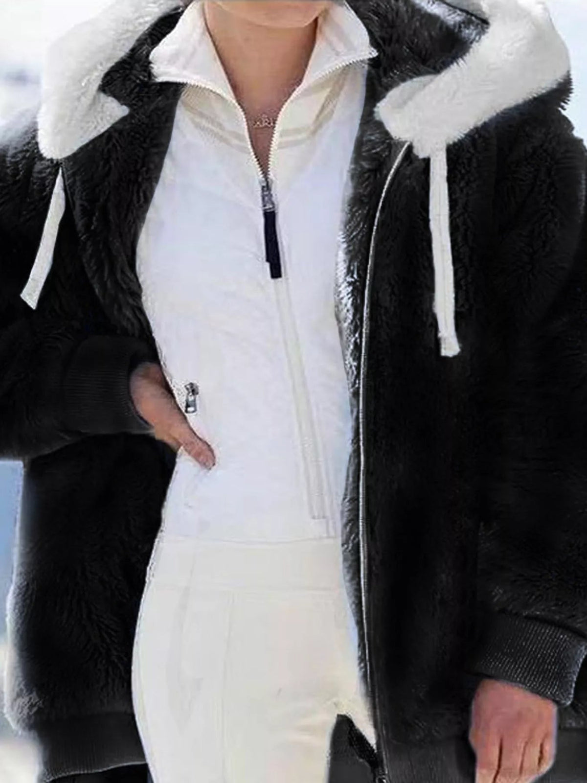 Full Size Faux Fur Zip Up Hooded Outerwear Plus Size - Bitsy Gypsy Boutique