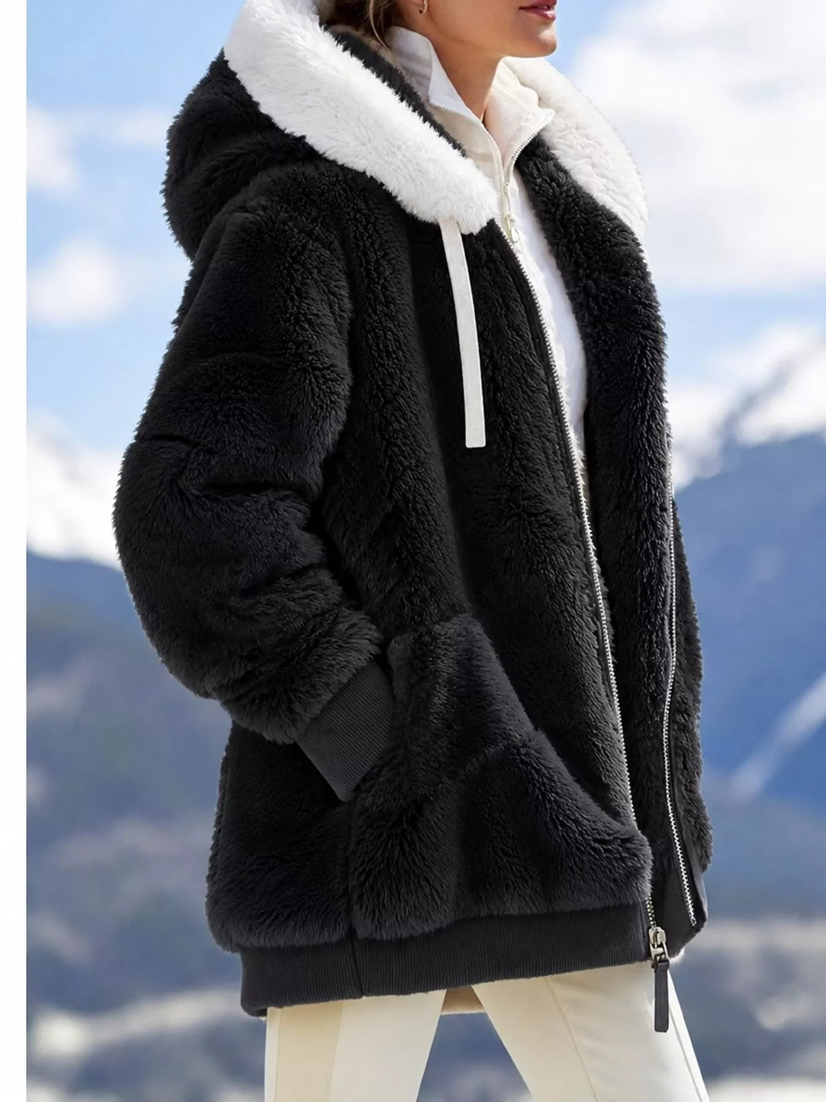 Full Size Faux Fur Zip Up Hooded Outerwear Plus Size - Bitsy Gypsy Boutique
