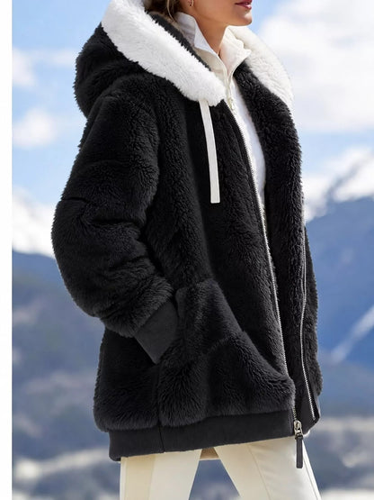 Full Size Faux Fur Zip Up Hooded Outerwear Plus Size - Bitsy Gypsy Boutique
