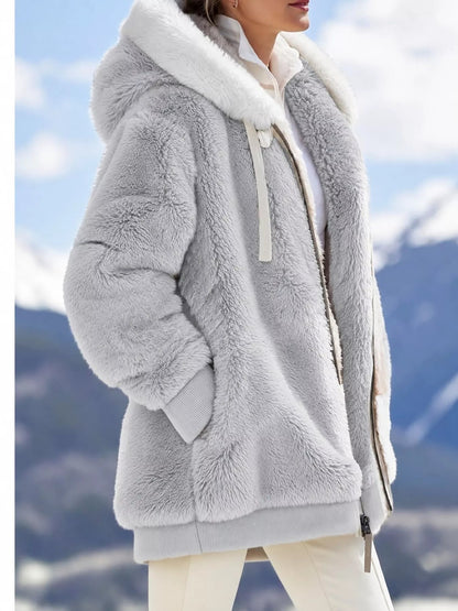Full Size Faux Fur Zip Up Hooded Outerwear Plus Size - Bitsy Gypsy Boutique