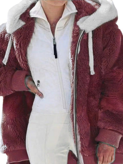 Full Size Faux Fur Zip Up Hooded Outerwear Plus Size - Bitsy Gypsy Boutique