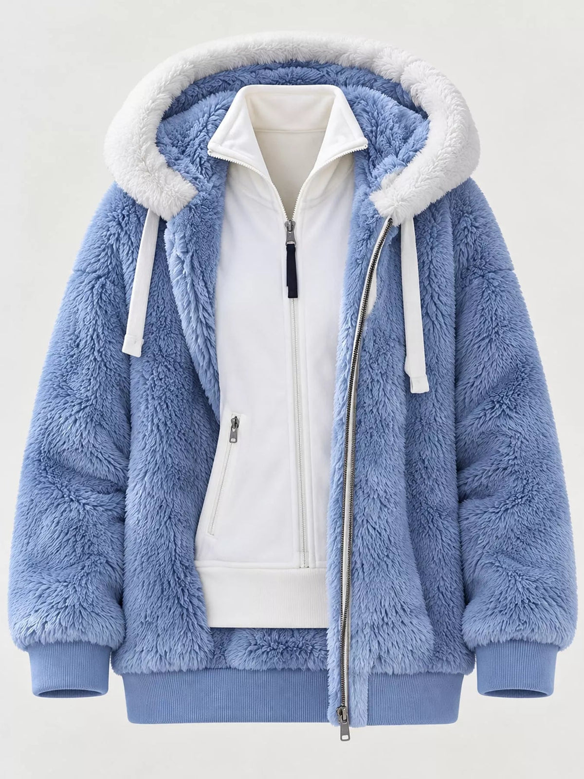 Full Size Faux Fur Zip Up Hooded Outerwear Plus Size - Bitsy Gypsy Boutique