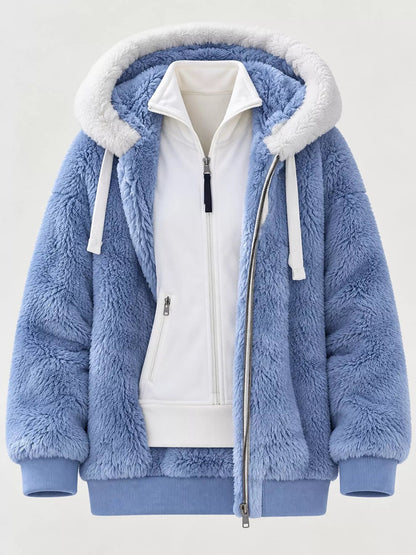 Full Size Faux Fur Zip Up Hooded Outerwear Plus Size - Bitsy Gypsy Boutique