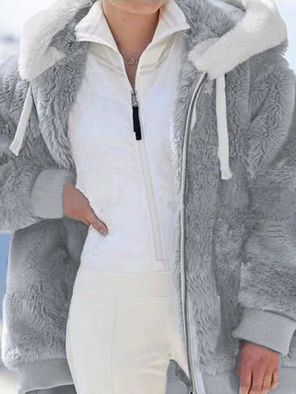 Full Size Faux Fur Zip Up Hooded Outerwear Plus Size - Bitsy Gypsy Boutique