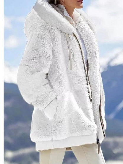 Full Size Faux Fur Zip Up Hooded Outerwear Plus Size - Bitsy Gypsy Boutique