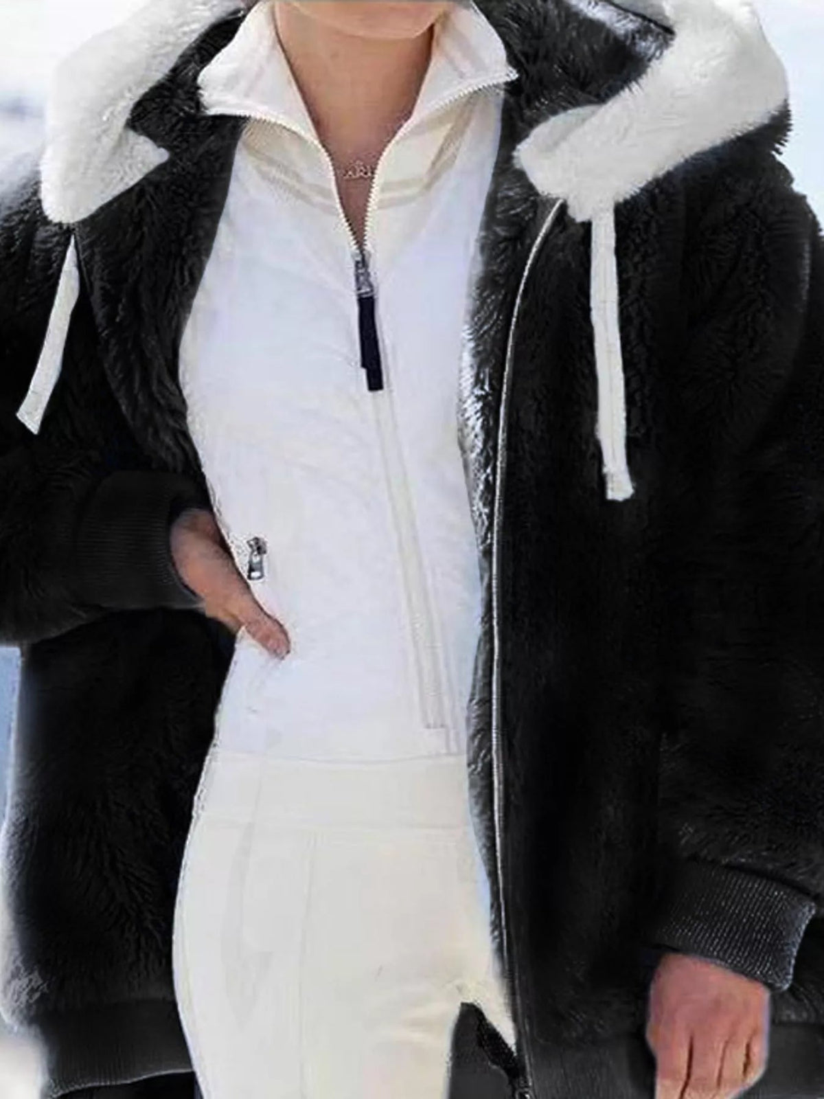 Full Size Faux Fur Zip Up Hooded Outerwear Plus Size - Bitsy Gypsy Boutique