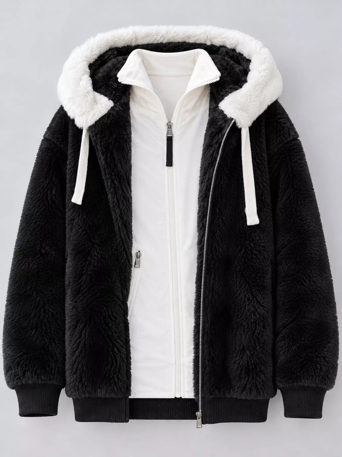 Full Size Faux Fur Zip Up Hooded Outerwear Plus Size - Bitsy Gypsy Boutique