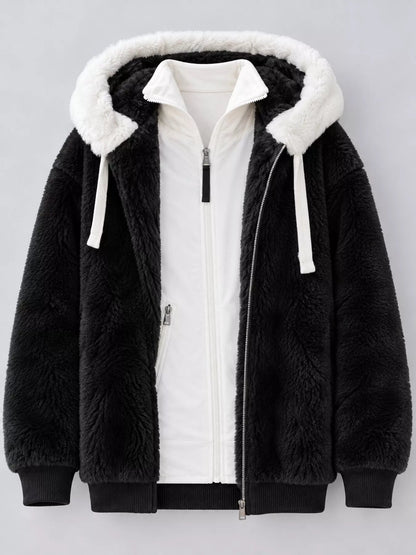 Full Size Faux Fur Zip Up Hooded Outerwear Plus Size - Bitsy Gypsy Boutique