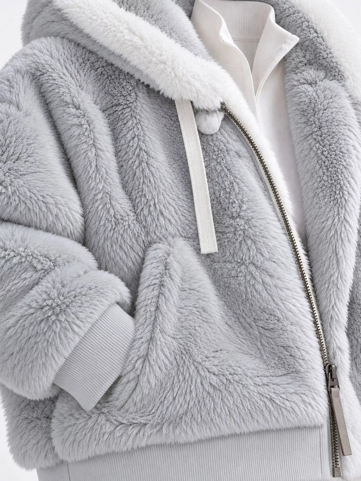 Full Size Faux Fur Zip Up Hooded Outerwear Plus Size - Bitsy Gypsy Boutique