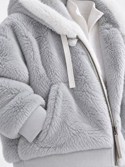 Full Size Faux Fur Zip Up Hooded Outerwear Plus Size - Bitsy Gypsy Boutique