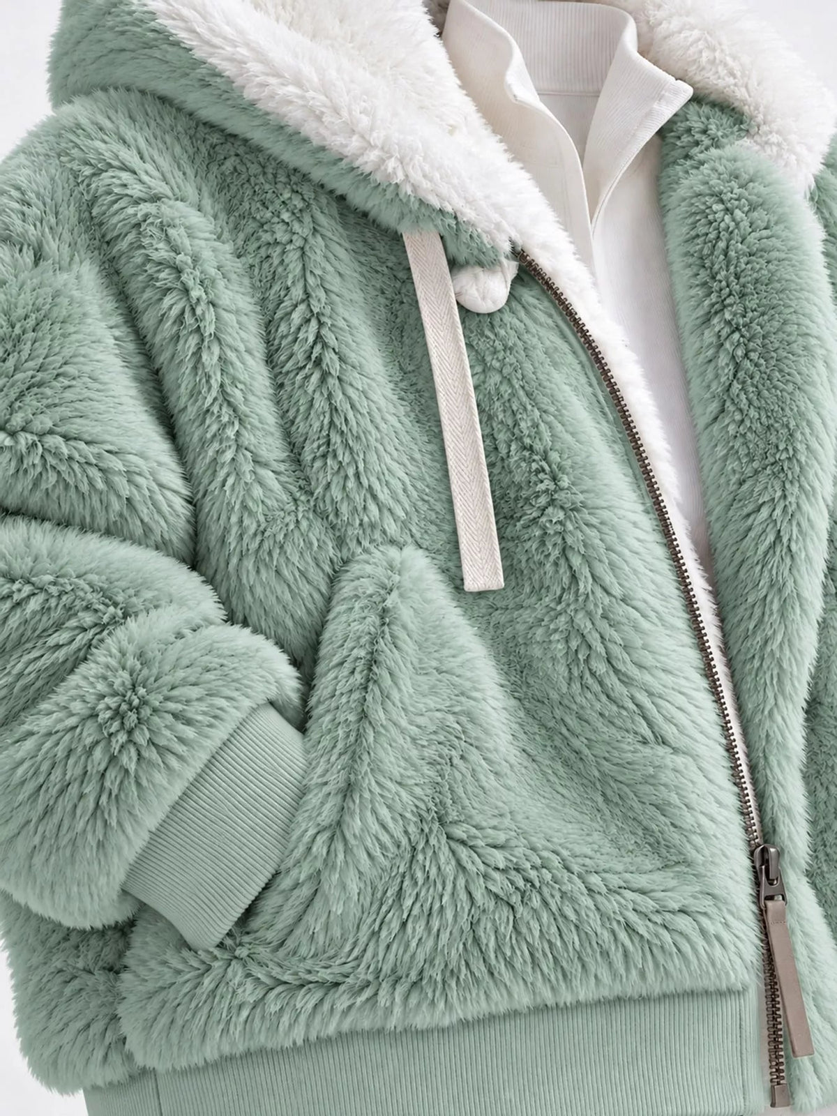 Full Size Faux Fur Zip Up Hooded Outerwear Plus Size - Bitsy Gypsy Boutique