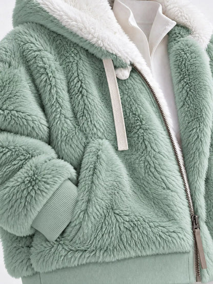 Full Size Faux Fur Zip Up Hooded Outerwear Plus Size - Bitsy Gypsy Boutique