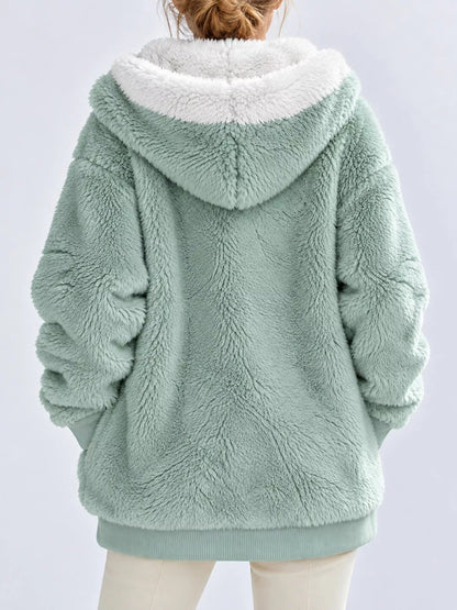 Full Size Faux Fur Zip Up Hooded Outerwear Plus Size - Bitsy Gypsy Boutique